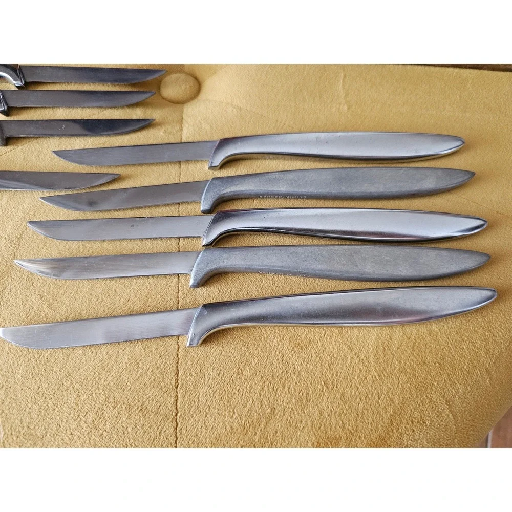 Gerber Miming Blades Steak Knife Set Vintage Solid Walnut Case 9 Piece MCM